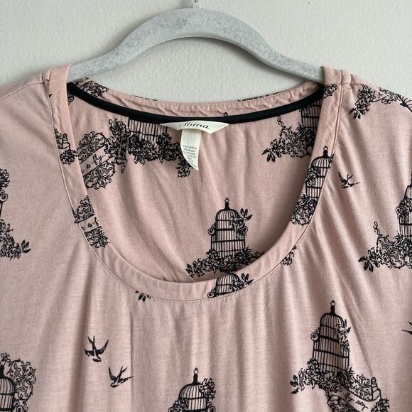 Soma Pink Birdcage Print 3/4 Sleeve Pajamas Nightgown Nightshirt Size Medium - Picture 2 of 10
